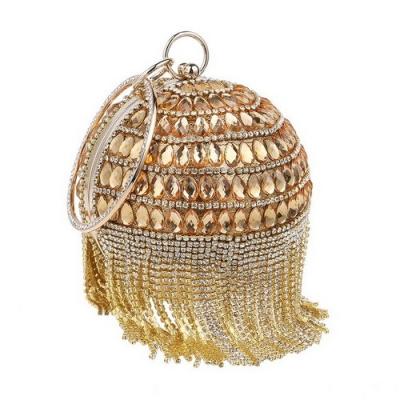 China Portable Diamond Tassel Women Party Metal Crystal Clutches Evening Wedding Bag Shoulder Bag Bridal Bridal Bracelets Grab for sale