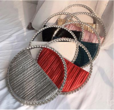 China 2020 New Designer Diamonds Round Red Clutch Women's Evening Clutch Bag Rhinestone Handbag Chic Party Portable Circular Elegant Ladies Purse for sale