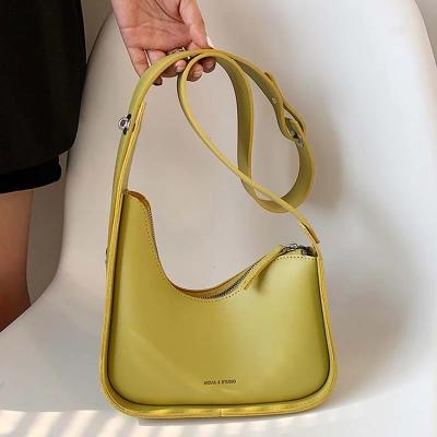 China PORTABLE luxury cross - body bags women 20212 women leather casual satchels bag lemon color wide straps fashion bag handbag for sale