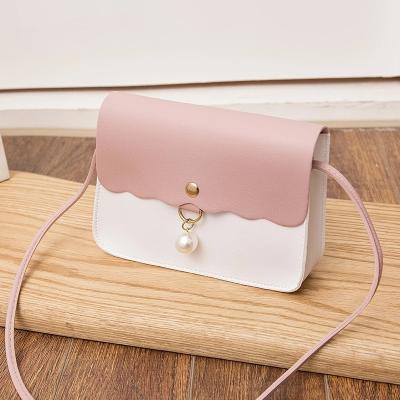 China Fashion PU Leather PORTABLE Cross Simply - Body Bag for Women Solid Color Shoulder Bag Lady Pendant Small Pearl Travel Handbag for sale