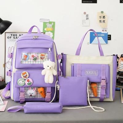 China Waterproof Kawaii Women Backpack Student Girl School Bag Cartoon Multi-piece Set Female Backpack High Capacity Cute School Bags For Girls for sale