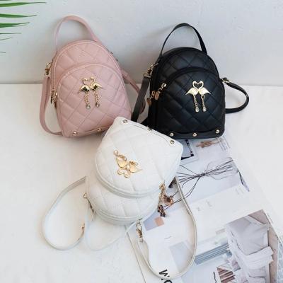 China New 2022 Rhombus Tassel Student Backpack Double-layer Waterproof Female Swan Backpack Mini Backpack School Pendant Handbag for sale