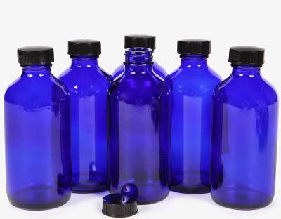 China Blue Coalt 16oz Boston Round Glass Bottle Pharmaceutical for sale