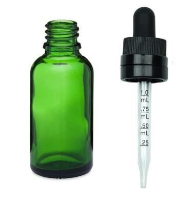 China 15ml 20ml 30ml Green Essential Oil Glass Pharmaceutical Bottle With Clear Dropper Tamper CCT Cap for sale