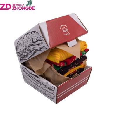 China QUICK DRY Ready to ship colorful jacquard design unisex cotton burger box socks knitting funny price for sale