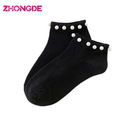 China Cotton Antibacterial Female Pearl Socks Tube Short Shallow Mouth Student Cute Pearl Socks for sale