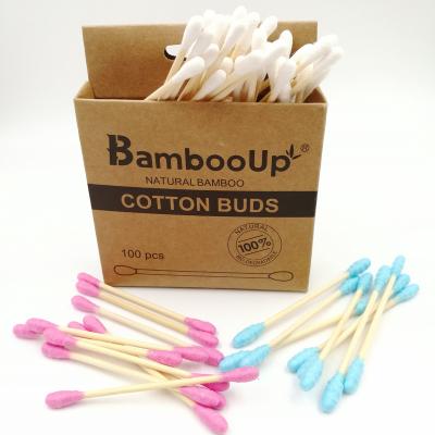 China Eco-friendly 100% Biodegradable-Natural Bamboo Cotton Buds Dab Ear Cleaning Cotton Buds for sale