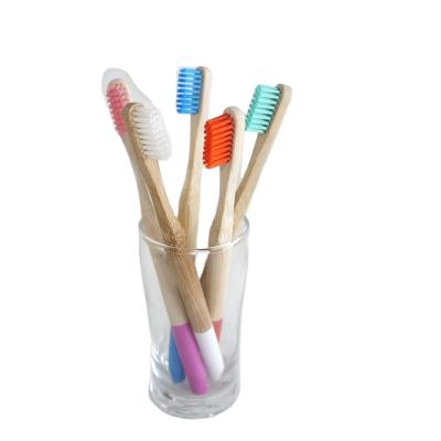 China Biodegradable Eco-friendly Bamboo With Adult Natural Round Handle Bamboo Toothbrush Customized Logo for sale