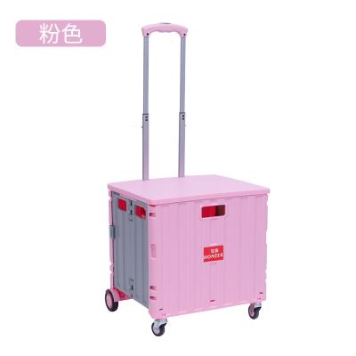 China Durable and Rolling Foldable 4 Wheel Shopping Cart Grocery Folding Shopping Trolley Carts Mini Plastic Pet Cart Hand Pull Trolley for sale