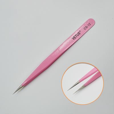 China Stainless Steel Rose Vetus Lash Extension VETUS Tweezers CS-12 Straight Non-Magnetic Eyelash Tweezers for sale