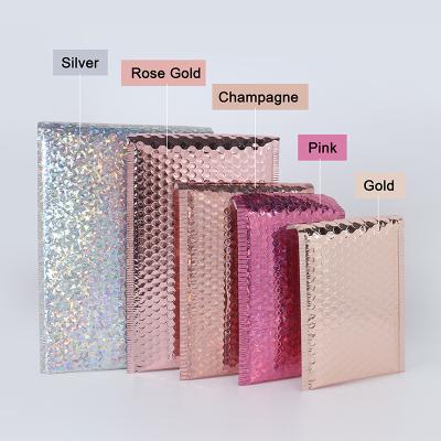 China Shock Resistance Low MOQ Custom Rose Gold Poly Bubble Mailers Air Padded Envelopes Gift Packing Courier Delivery Shipping Bags for sale