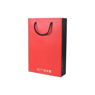 China Logo Printed Matt Laminated Red Biodegradable Custom Paper Shopping Bag With Handle for sale