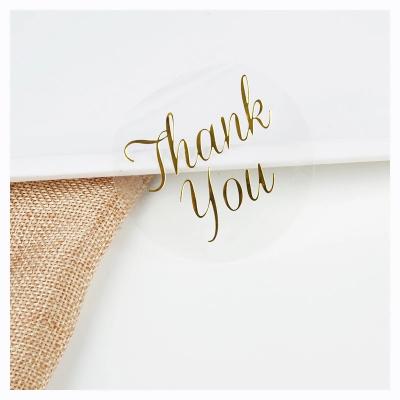 China Logo Printing Roll Transparent Waterproof Custom Sticker Brand Clear Gold Stamp Foil Self Adhesive Thank You Private Sticker for sale