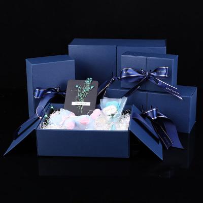 China Best Quality Biodegradable Blue Luxury Paper Cardboard Folding Packaging Boxes Disposable Eco Friendly Stocked Magnetic Gift Box for sale