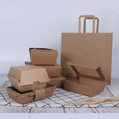 China Disposable Eco Friendly Stored Biodegradable Fast Food Container Reuse Box Original Color Kraft Paper Food Container Take Out Kraft Food Package Boxes for sale