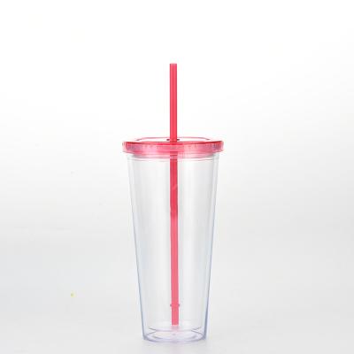 China 16 Ounce Food Grade Disposable Double Wall Acrylic Cup Tumbler Clear With Straw for sale