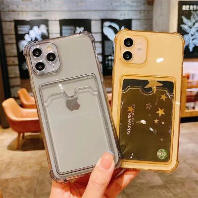 China Shockproof Clear Soft TPU Card Slot Phone Case Card Holder Transparent Shockproof Anti Airbags Gravity for iphone 13 pro 12 11 max xs xr xs for sale