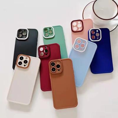 China Solid color tpu groove fashion shockproof soft ultra thin cell phone bags with hard PC camera protection for iPhone 13 pro max cases for sale