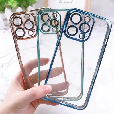 China Clear shockproof frosted electroplated glossy outdoor custom hot sale tpu transparent camera mobile phone bags protective case for iphone 13 for sale