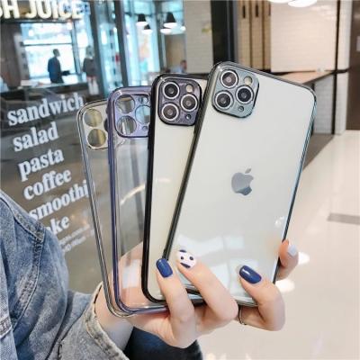 China Light weight clear tpu shiny surface electroplate custom simple transparent camera side protection mobile phone bags for iphone 11 pro 7 max for sale