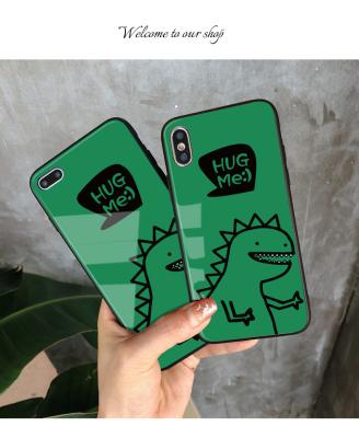 China Luxury Shockproof Tempered Glass Green Dinosaur Two Pattern In One Soft Edge For Comfortable Hand Feel Cell Phone Case For iPhone 13 pro for sale