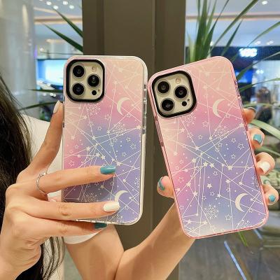 China Clear Pink Gradient Shockproof Cute Girl's Blue Anti-fall Frame Anti-fall tpu Mobile Phone Bags Shiny Shiny For iphone 13 pro 7 8 12 max for sale