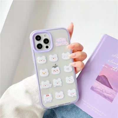 China cute bear pattern fashion cute bear pattern 2-in-1 color border cartoon cartoon full protection mobile phone case for iPhone 13 pro 12 max pro for sale