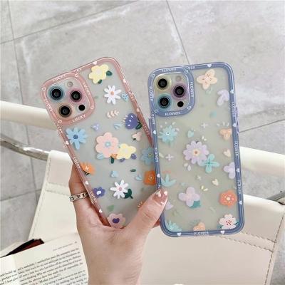 China Small Fashion Oil Painting Pattern Anti-fall Camera Floral Anti-drop Shockproof Transparent Soft Mobile Phone Case For iPhone for sale