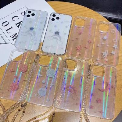 China Shockproof Rainbow Cute Clear Cute Aesthetic Glitter Bling Laser IMD Transparent Phone Case New With Strap For iPhone 13 Pro Max for sale