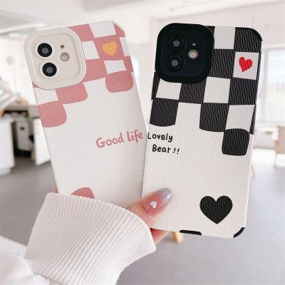 China Luxury Black and White Camera Shockproof Protective Anti-skid Love Chessboard Durable Cell Phone Leather Case for iPhone 13 pro for sale