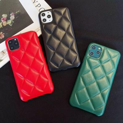 China Fashion Solid Color Diamond Pattern Shockproof Comfortable Feel Durable Cell Phone Leather Case For iPhone 12 pro For HUAWEI Mate 30 for sale