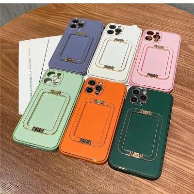 China Solid Color Custom Grip Bracket Shockproof Custom Camera To Protect Comfortable Feel Leather Phone Case For iPhone 13 For HUAWEI Mate 40 for sale