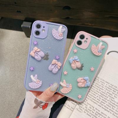 China Fashion Shockproof Stars Glitter 3d Embossed Transparent Drop Thin Glue Camera Skirt Shoes Hole Cell Phone Case For iPhone 11 Pro Max for sale