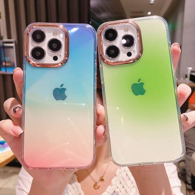 China Anti-drop IMD camera gradient fancy plated protective marble color changing single tpu clear cell phone bags for iPhone 13 Promax for sale