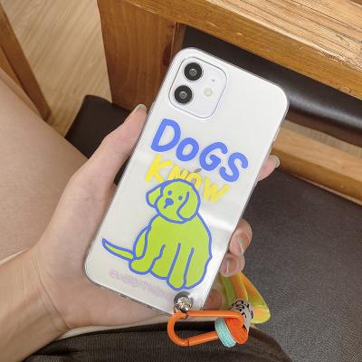 China Shockproof Transparent Cute Dog Pattern With Shiny Rainbow Lanyard Cell Phone Case For iPhone 13 pro max For HUAWEI p40 lite for sale