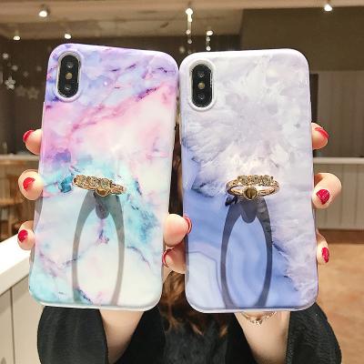 China Beautiful Marble Light Ultra Thin IMD Color With Glitter Diamonds Ring Holder Bling Biodegradable Cell Phone Bags For iphone 11 xr 7 for sale