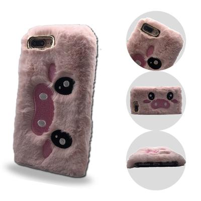 China Lightweight tpu fur 2 in 1 winter cute fluffy rugged shockproof hybrid pig nose cheap camera protect girly phone case for iphone 11 pro 7 8 for sale