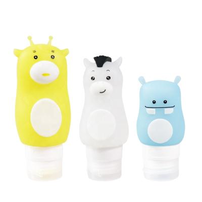 China Viable Leakproof Gel Set Package Hotel Toiletries Squeeze Cartoon Rabbit Soft Bottle Set Kit Silicone Travel Bottle for sale