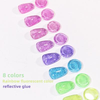 China Eco-friendly 8 Colors Rainbow Glitter Reflective Gel Nail Polish Disco Colorful Glitter Nail Gel Soak Off Nail Art Decoration for sale