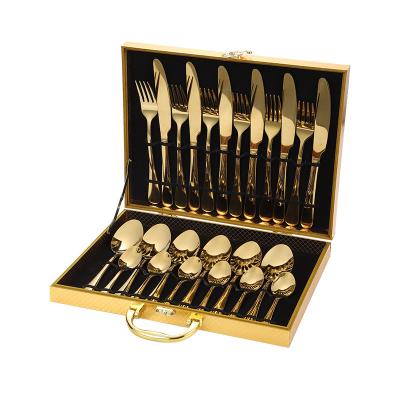 China Sustainable Steak Knives, Forks, Spoons, Stainless Steel Dinnerware 24 Pieces Wooden Gift Box Set for sale