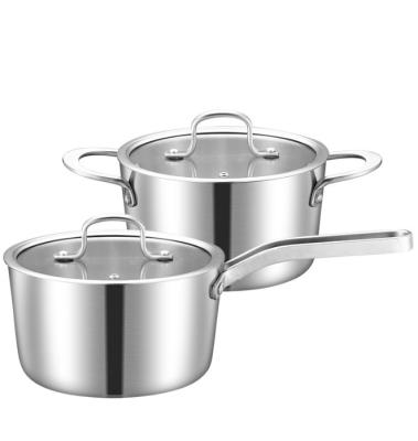 China Sustainable Hot Selling Stainless Steel Milk Pan With Cover Three - Layer Non - Stick Pan for sale