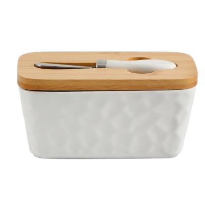 China Sustainable Butter Tray Kitchen Butter Tray Butter Storage Container With Bamboo Lid for sale