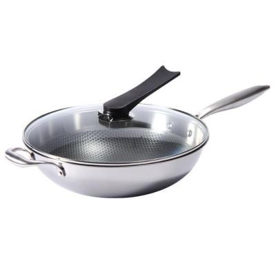 China Sustainable Non-stick Stainless Steel Wok Cooking Induction Wok Stainless Steel Stick Frying Wok for sale