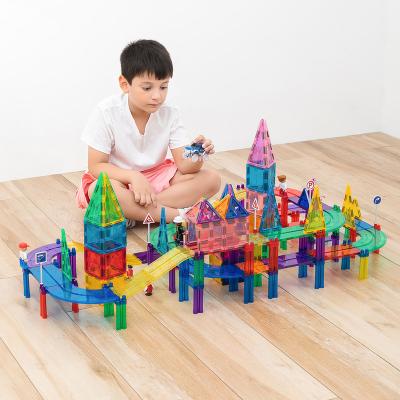 China Eco-friendly Material Educational Magnetic Track Car Magnet Tiles Plastic Building Toys for sale