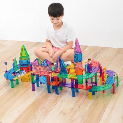 China 88pcs Colorful Plastic Tiles Car Racing Track Toys Plastic Magnetic Blocks for sale