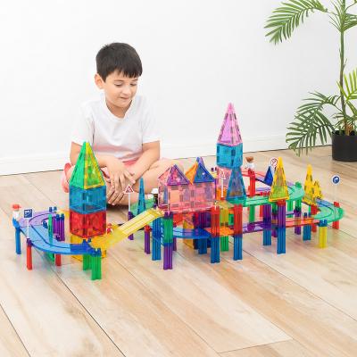 China 88pcs Plastic Kids Magnetic Racing Track Set With Car Building Blocks STEM DIY Educational Toy for sale