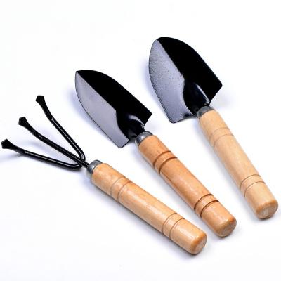 China 3 Piece Set Mini Garden Tool Spatula Rake Eco-friendly Seedling Machine For Outdoor Potted Flowers Iron Wooden Black for sale