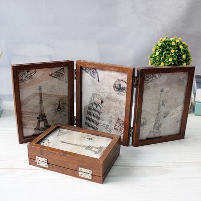 China Fashionable wooden folding picture frame hexagon glass photo frame installed retro American creative combination as the photo frame decoration for sale