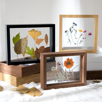 China Wholesale Creative European\Modern\Middle East\Africa Bilateral Glass Photo Herbarium Wood Frame Double Photo Wood Frame Glass Photo Frame 5 6 7 8 9 10Inch for sale