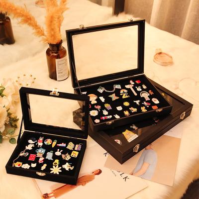 China New Clear Dustproof Leather Frame Medal Display Stand PU Jewelry Medal Collection Display Brooch Box Classic/Postmodern Badge Storage Box for sale